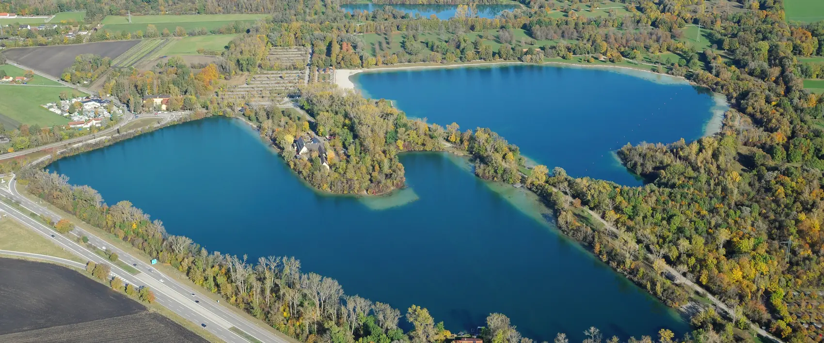 Langwieder Seenplatte aus der Luft mit Lußsee und Langwieder See
